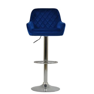 Albany Bar Stool Blue Velvet & Chrome Base