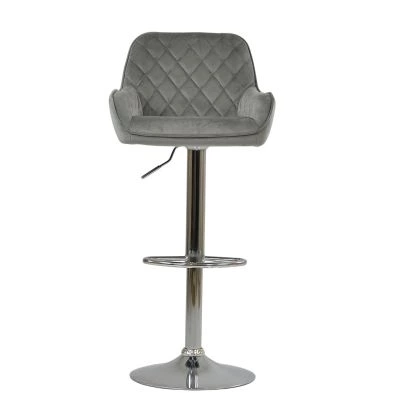 Albany Bar Stool Grey Velvet & Chrome Base