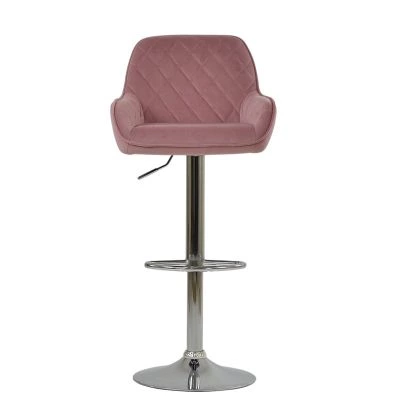 Albany Bar Stool Pink Velvet & Chrome Base