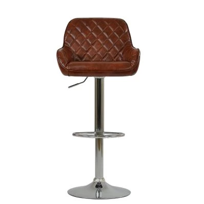 Albany Bar Stool Vintage Tan Brown Leather & Chrome Base