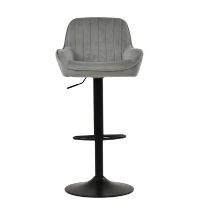 Bronx Bar Stool Grey Velvet & Black Base