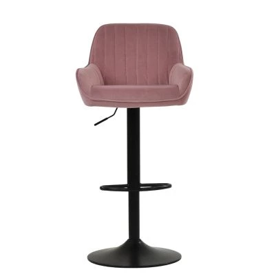 Bronx Bar Stool Pink Velvet & Black Base