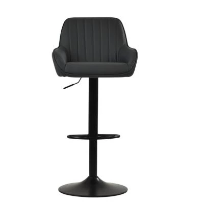 Bronx Bar Stool Dark Grey Leather & Black Base