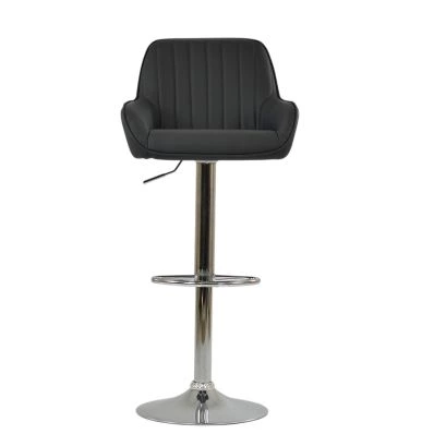 Blair Bar Stool Dark Grey Leather & Chrome Base