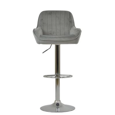 Blair Bar Stool Grey Velvet & Chrome Base