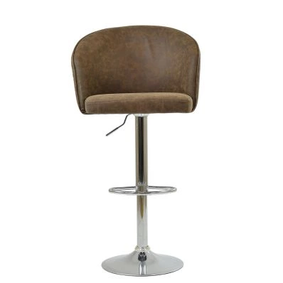 Kenton Bar Stool Aged Brown Leather & Chrome Base