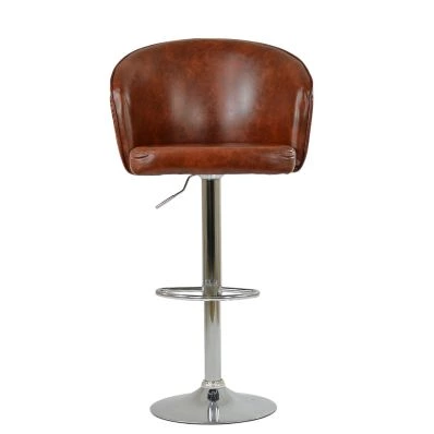 Kenton Bar Stool Vintage Tan Brown Leather & Chrome Base