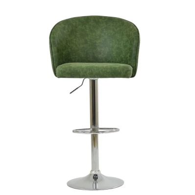 Kenton Bar Stool Aged Olive Green Leather & Chrome Base