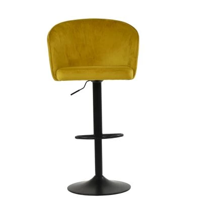 Franklin Bar Stool Yellow Velvet & Black Base