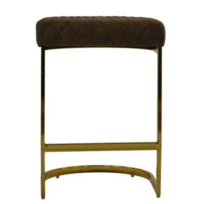 Burrello Bar Stool Aged Brown Leather & Brass 65cm
