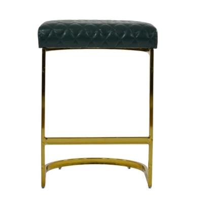 Burrello Bar Stool Forest Green Leather & Brass 65cm