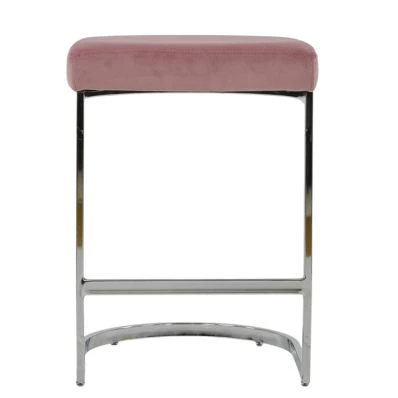 Layto Bar Stool Pink Velvet & Chrome 75cm