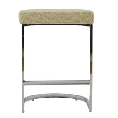 Layto Bar Stool Mink Boucle Fabric & Chrome 75cm