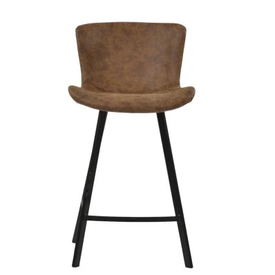 Caribe Bar Stool Aged Brown Leather & Black 75cm
