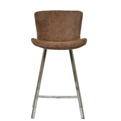 Caribe Bar Stool Aged Brown Leather & Chrome 65cm