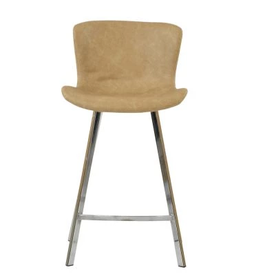 Caribe Bar Stool Aged Cream Leather & Chrome 75cm