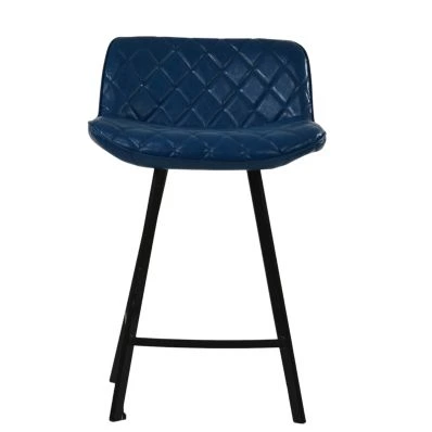 Franz Bar Stool Blue Leather & Black 75cm