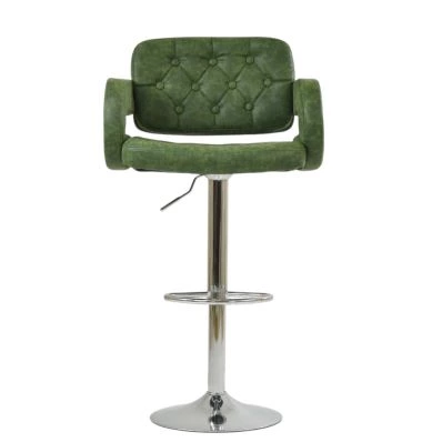 Chase Bar Stool Aged Olive Green Leather & Chrome Base