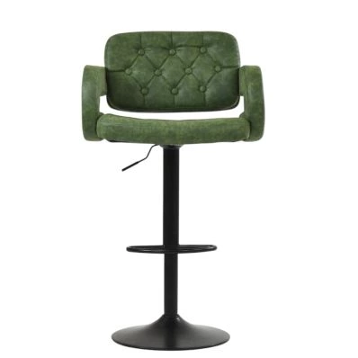 Zeus Bar Stool Aged Olive Green Leather & Black Base