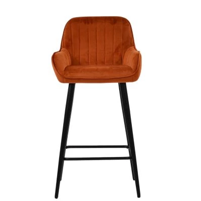 Hamilton Bar Stool Burnt Orange Velvet & Black Base
