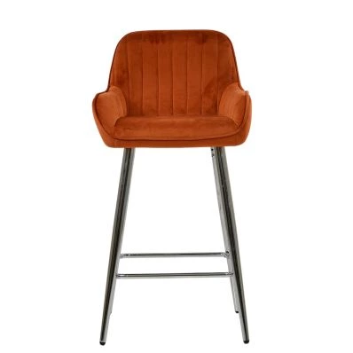 Hamilton Bar Stool Burnt Orange Velvet & Chrome Base