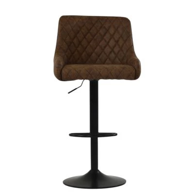 Greenwich Bar Stool Aged Brown Leather & Black Base