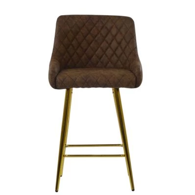 Vault Bar Stool Aged Brown Leather & Gold Base