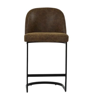 Delamere Bar Stool Aged Brown Leather & Black 75cm