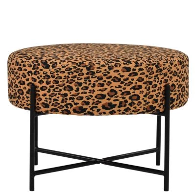 Avon Foot Stool Leopard Fabric & Black