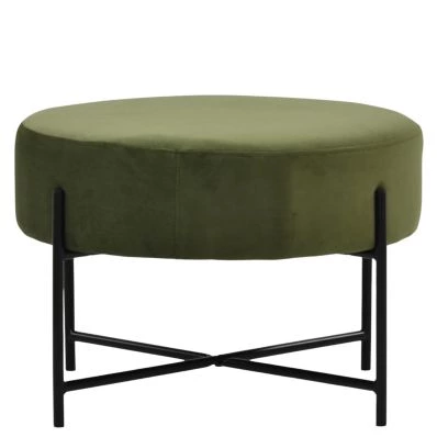 Avon Foot Stool Olive Green Velvet & Black