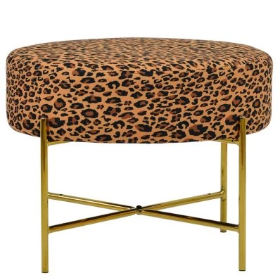 Avon Foot Stool Leopard Fabric & Gold
