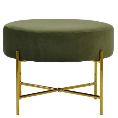 Avon Foot Stool Olive Green Velvet & Gold