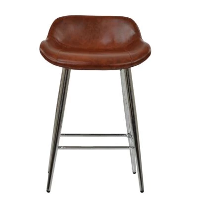 Jenrick Bar Stool Vintage Brown Leather & Chrome