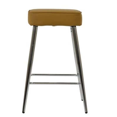 Cloud Bar Stool Light Tan Brown Leather & Chrome