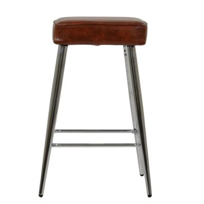 Cloud Bar Stool Vintage Brown Leather & Chrome