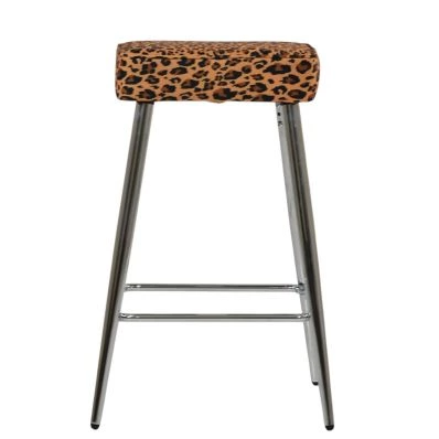 Cloud Bar Stool Leopard Fabric & Chrome