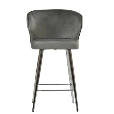 Jarrow Bar Stool Light Grey Velvet & Chrome