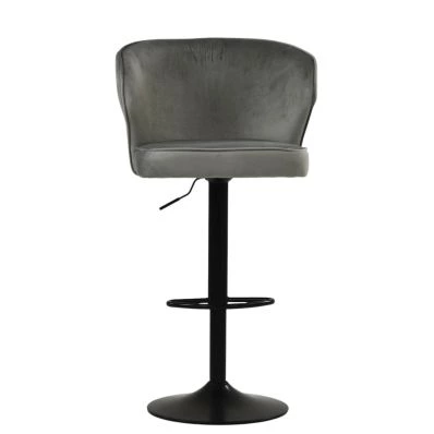 Hexham Bar Stool Light Grey Velvet & Black