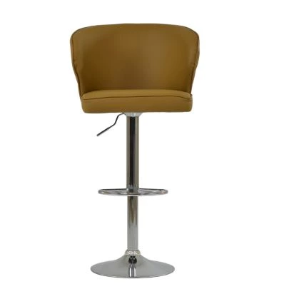 Asham Bar Stool Light Tan Brown Leather & Chrome