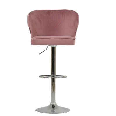 Asham Bar Stool Pink Velvet & Chrome