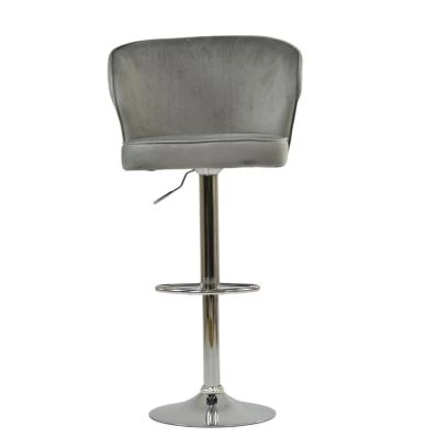 Asham Bar Stool Light Grey Velvet & Chrome