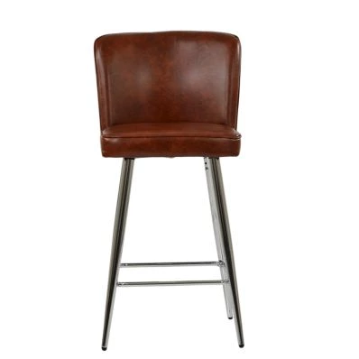 Padstow Bar Stool Vintage Brown Leather & Chrome