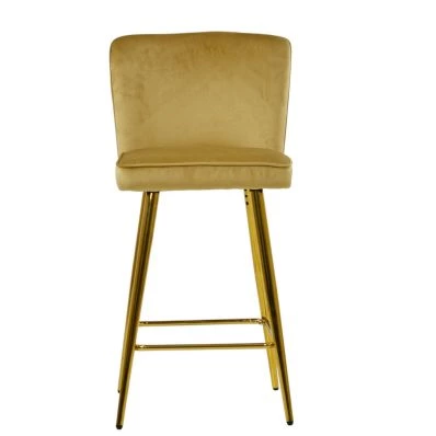 Wellington Bar Stool Camel Velvet & Gold