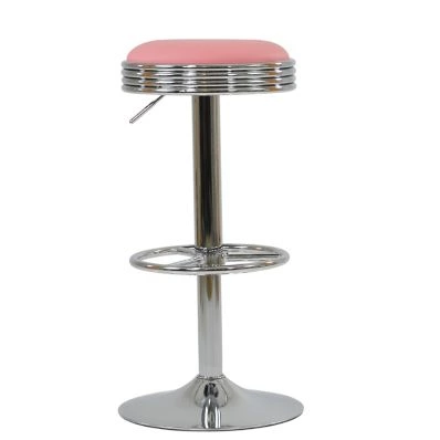 American Diner Bar Stool Coral Pink Leather & Chrome