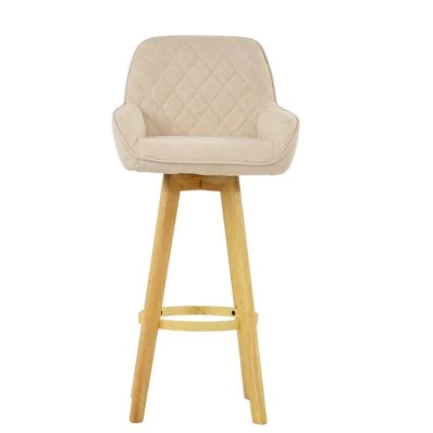 Hjo Bar Stool Natural Cream Fabric & Wood Leg