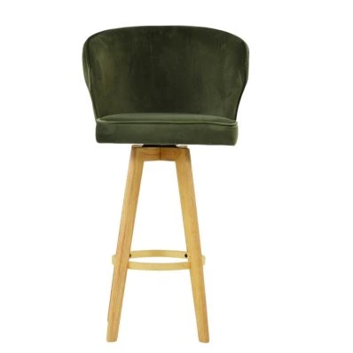 Kalix Bar Stool Olive Green Velvet & Wood Leg