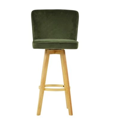 Boden Bar Stool Olive Green Velvet & Wood Leg