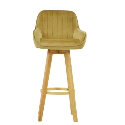 Karlstad Bar Stool Camel Velvet & Wood Leg
