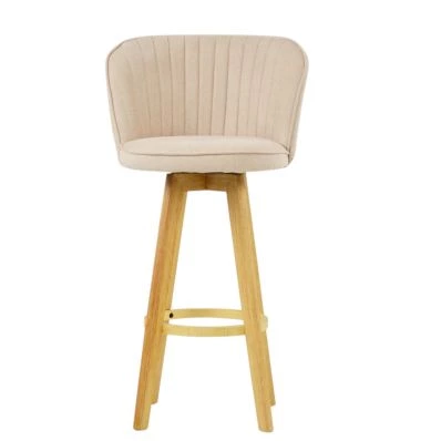 Mjolby Bar Stool Natural Cream Fabric & Wood Leg