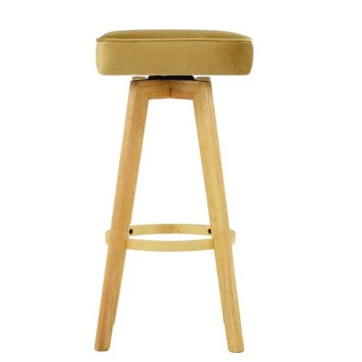 Solna Bar Stool Camel Velvet & Wood Leg